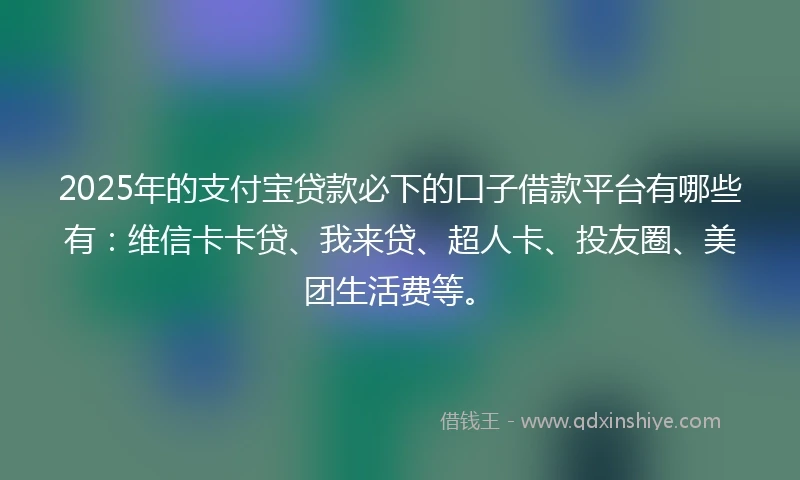 2025年的支付宝贷款必下的口子借款平台有哪些有：维信卡卡贷、我来贷、超人卡、投友圈、美团生活费等。