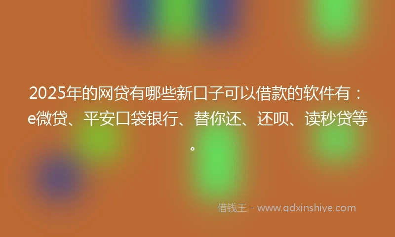 2025年的网贷有哪些新口子可以借款的软件有：e微贷、平安口袋银行、替你还、还呗、读秒贷等。