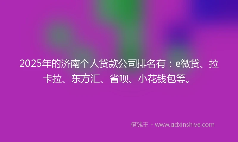 2025年的济南个人贷款公司排名有：e微贷、拉卡拉、东方汇、省呗、小花钱包等。
