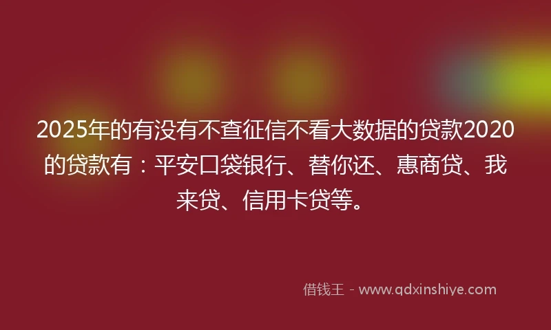 2025年的有没有不查征信不看大数据的贷款2020的贷款有：平安口袋银行、替你还、惠商贷、我来贷、信用卡贷等。