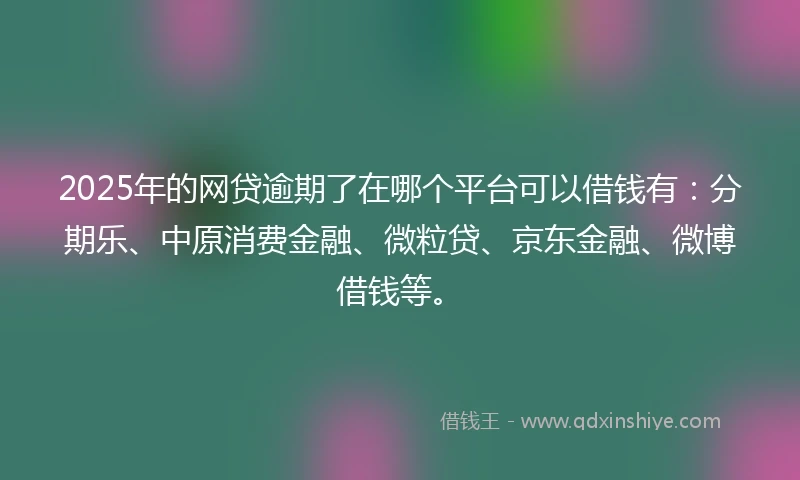 2025年的网贷逾期了在哪个平台可以借钱有：分期乐、中原消费金融、微粒贷、京东金融、微博借钱等。