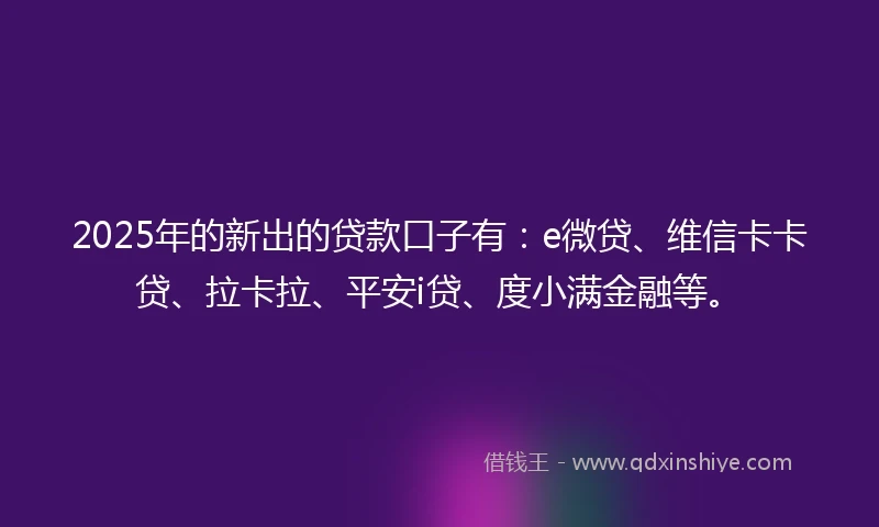 2025年的新出的贷款口子有：e微贷、维信卡卡贷、拉卡拉、平安i贷、度小满金融等。