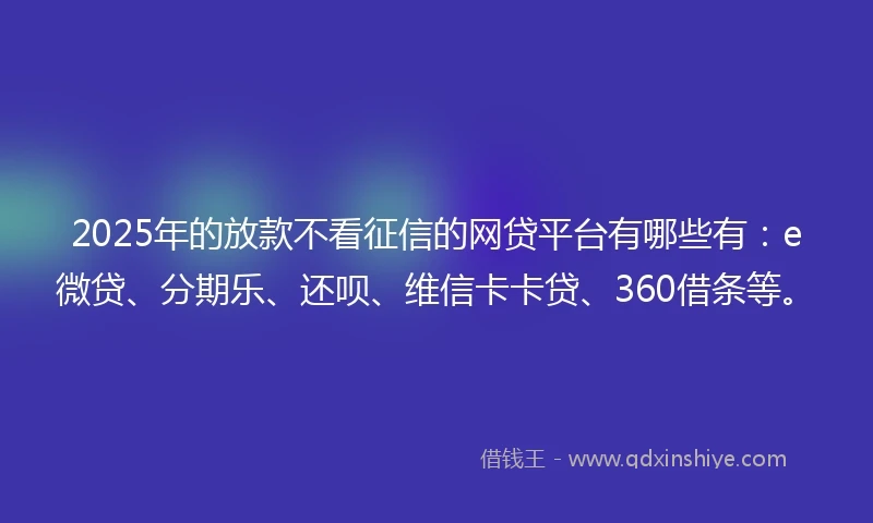 2025年的放款不看征信的网贷平台有哪些有：e微贷、分期乐、还呗、维信卡卡贷、360借条等。