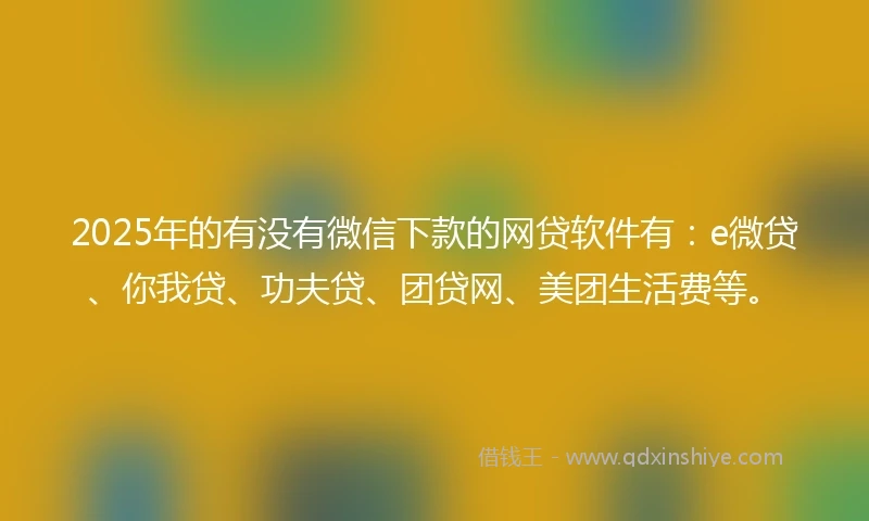 2025年的有没有微信下款的网贷软件有：e微贷、你我贷、功夫贷、团贷网、美团生活费等。