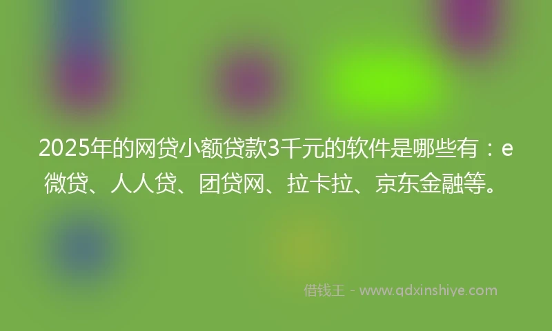 2025年的网贷小额贷款3千元的软件是哪些有：e微贷、人人贷、团贷网、拉卡拉、京东金融等。