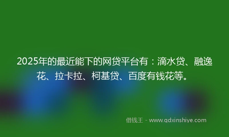 2025年的最近能下的网贷平台有：滴水贷、融逸花、拉卡拉、柯基贷、百度有钱花等。