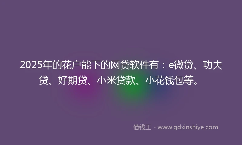 2025年的花户能下的网贷软件有:e微贷、功夫贷、好期贷、小米贷款、小花钱包等。