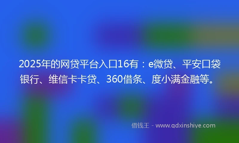2025年的网贷平台入口16有：e微贷、平安口袋银行、维信卡卡贷、360借条、度小满金融等。