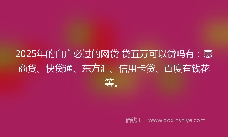 2025年的白户必过的网贷 贷五万可以贷吗有：惠商贷、快贷通、东方汇、信用卡贷、百度有钱花等。