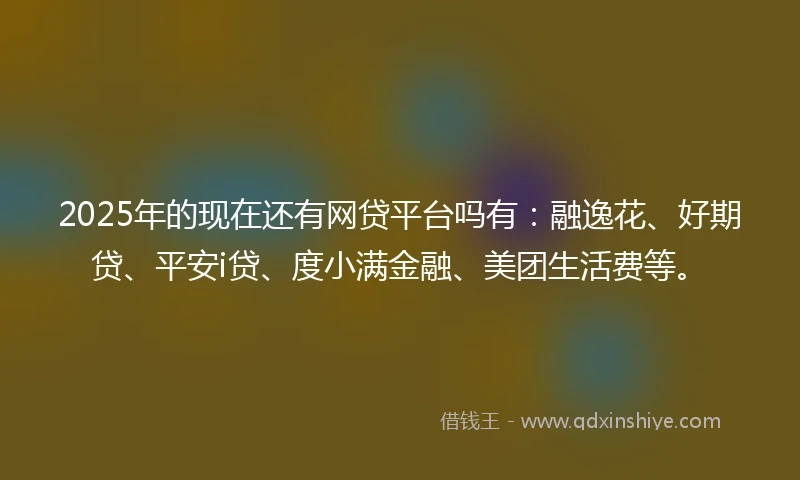 2025年的现在还有网贷平台吗有：融逸花、好期贷、平安i贷、度小满金融、美团生活费等。