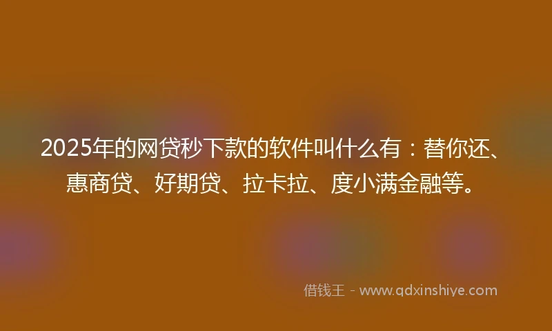 2025年的网贷秒下款的软件叫什么有：替你还、惠商贷、好期贷、拉卡拉、度小满金融等。