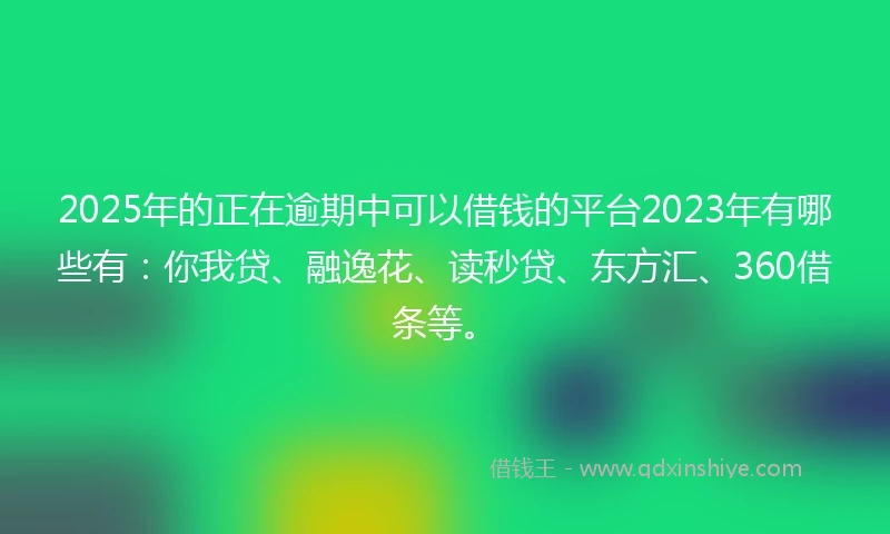 2025年的正在逾期中可以借钱的平台2023年有哪些有：你我贷、融逸花、读秒贷、东方汇、360借条等。