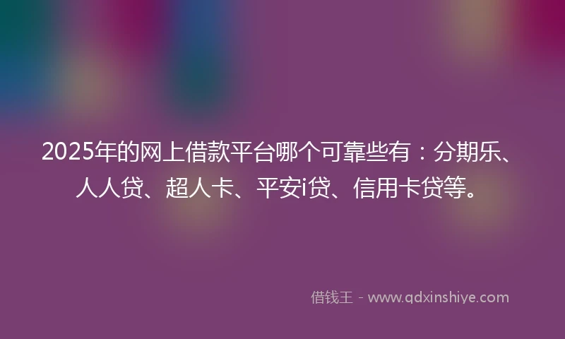 2025年的网上借款平台哪个可靠些有：分期乐、人人贷、超人卡、平安i贷、信用卡贷等。