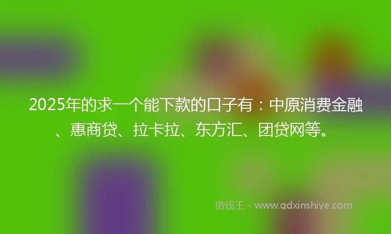 2025年的求一个能下款的口子有：中原消费金融、惠商贷、拉卡拉、东方汇、团贷网等。