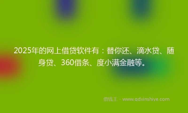 2025年的网上借贷软件有：替你还、滴水贷、随身贷、360借条、度小满金融等。