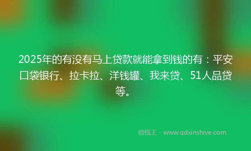 2025年的有没有马上贷款就能拿到钱的有：平安口袋银行、拉卡拉、洋钱罐、我来贷、51人品贷等。