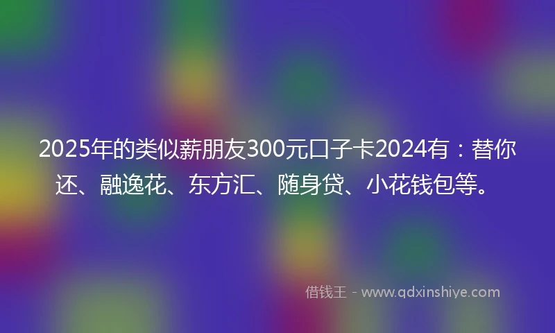 2025年的类似薪朋友300元口子卡2024有：替你还、融逸花、东方汇、随身贷、小花钱包等。