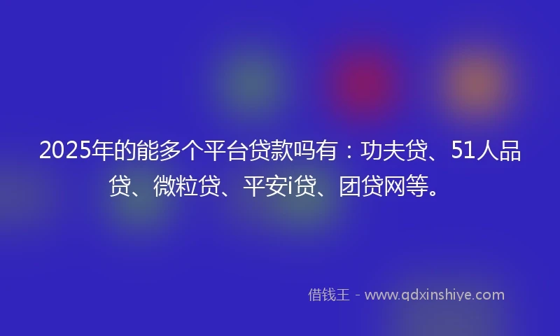2025年的能多个平台贷款吗有：功夫贷、51人品贷、微粒贷、平安i贷、团贷网等。