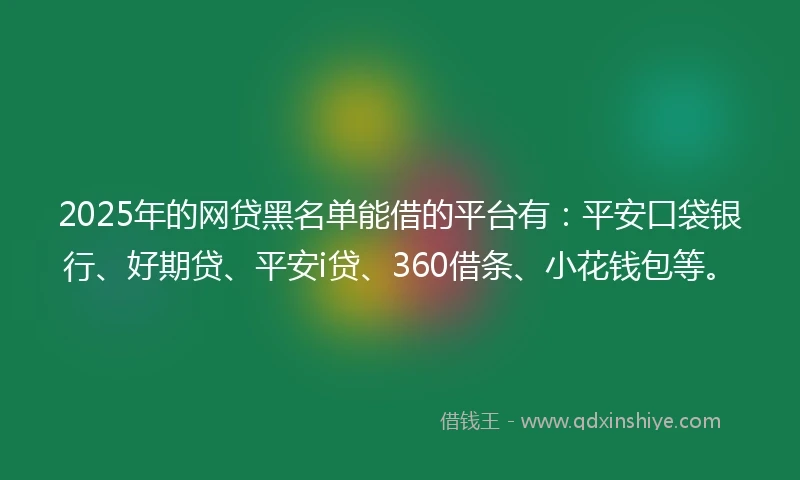 2025年的网贷黑名单能借的平台有：平安口袋银行、好期贷、平安i贷、360借条、小花钱包等。