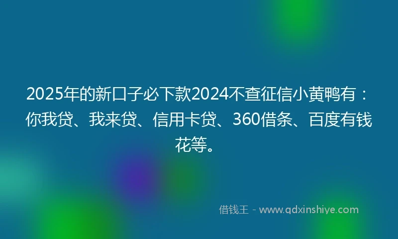 2025年的新口子必下款2024不查征信小黄鸭有：你我贷、我来贷、信用卡贷、360借条、百度有钱花等。
