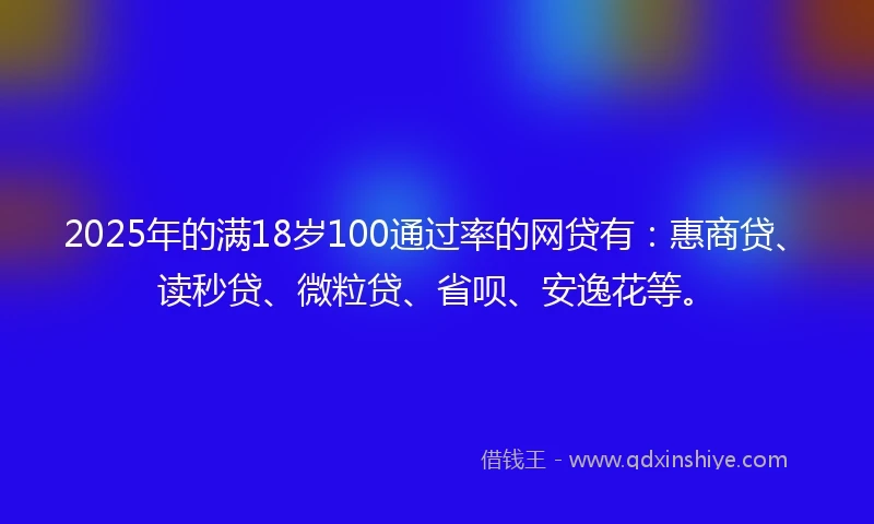 2025年的满18岁100通过率的网贷有：惠商贷、读秒贷、微粒贷、省呗、安逸花等。