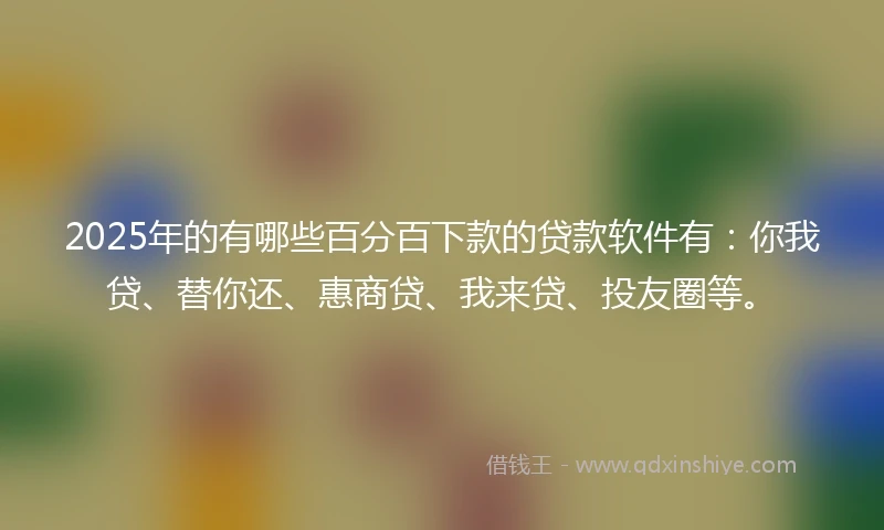 2025年的有哪些百分百下款的贷款软件有：你我贷、替你还、惠商贷、我来贷、投友圈等。