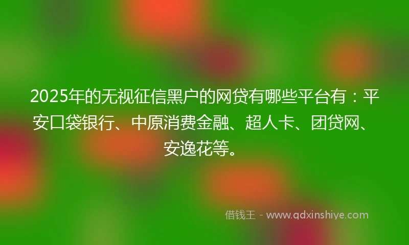 2025年的无视征信黑户的网贷有哪些平台有：平安口袋银行、中原消费金融、超人卡、团贷网、安逸花等。