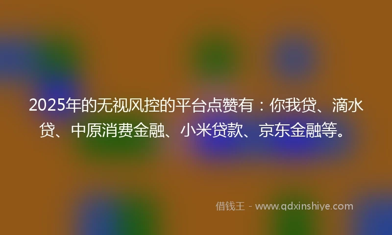 2025年的无视风控的平台点赞有：你我贷、滴水贷、中原消费金融、小米贷款、京东金融等。