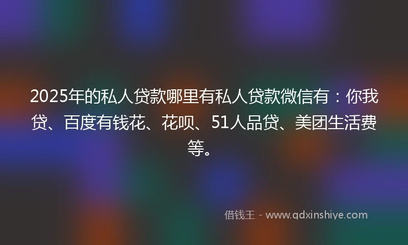2025年的私人贷款哪里有私人贷款微信有：你我贷、百度有钱花、花呗、51人品贷、美团生活费等。