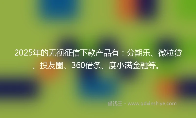 2025年的无视征信下款产品有：分期乐、微粒贷、投友圈、360借条、度小满金融等。