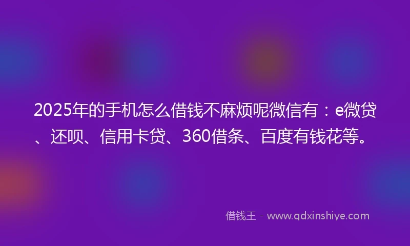2025年的手机怎么借钱不麻烦呢微信有：e微贷、还呗、信用卡贷、360借条、百度有钱花等。