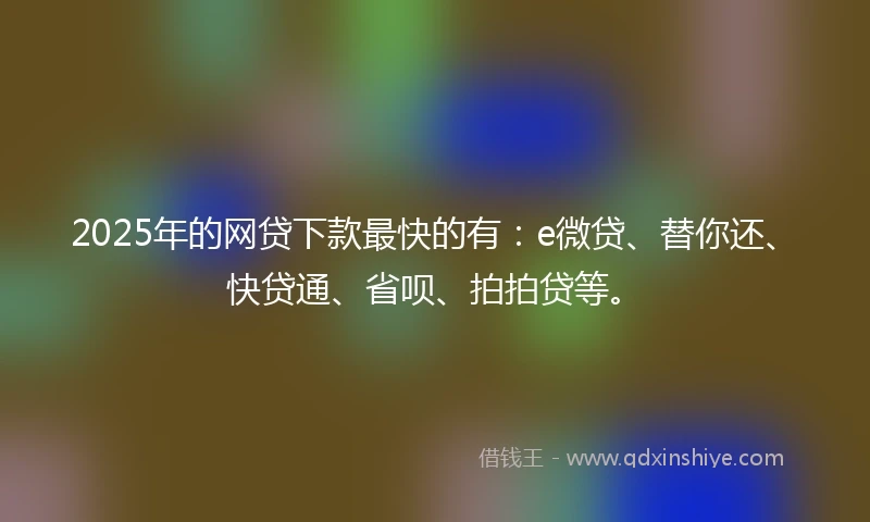 2025年的网贷下款最快的有：e微贷、替你还、快贷通、省呗、拍拍贷等。