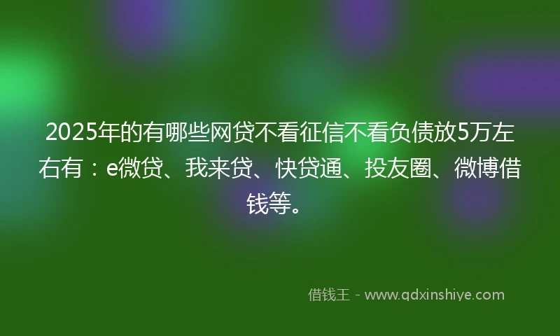 2025年的有哪些网贷不看征信不看负债放5万左右有：e微贷、我来贷、快贷通、投友圈、微博借钱等。