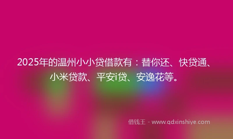 2025年的温州小小贷借款有：替你还、快贷通、小米贷款、平安i贷、安逸花等。