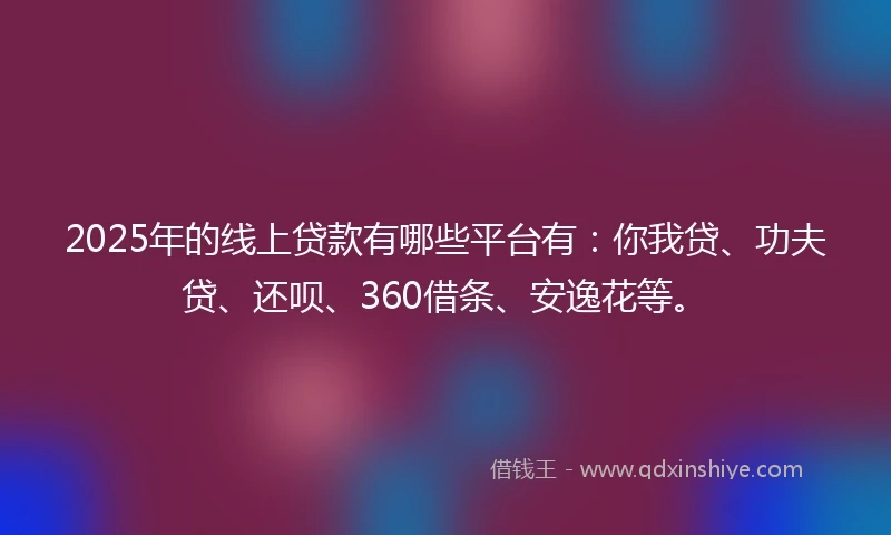 2025年的线上贷款有哪些平台有：你我贷、功夫贷、还呗、360借条、安逸花等。