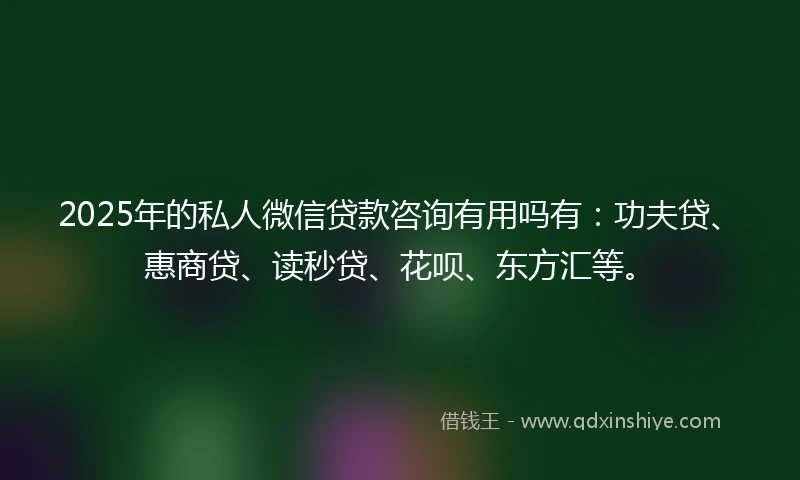 2025年的私人微信贷款咨询有用吗有：功夫贷、惠商贷、读秒贷、花呗、东方汇等。
