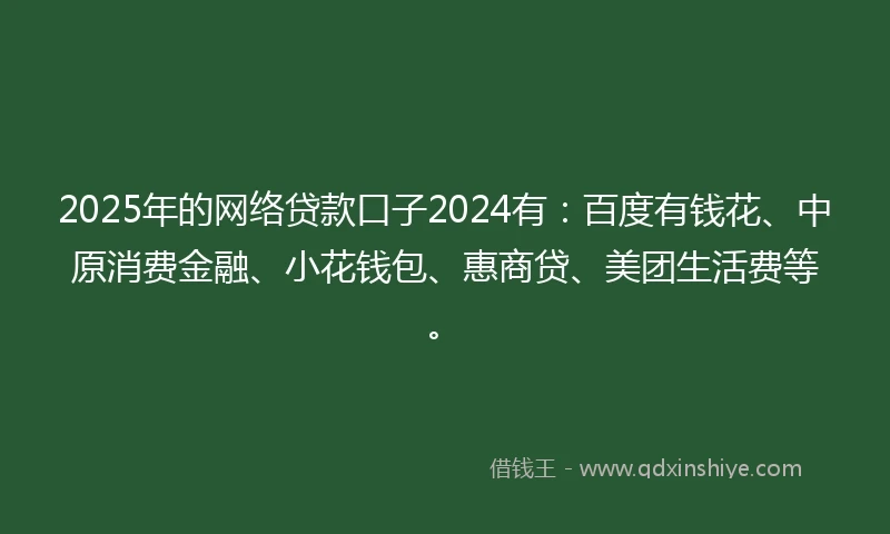 2025年的网络贷款口子2024有：百度有钱花、中原消费金融、小花钱包、惠商贷、美团生活费等。