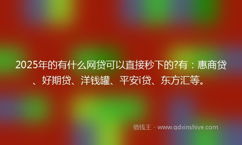 2025年的有什么网贷可以直接秒下的?有：惠商贷、好期贷、洋钱罐、平安i贷、东方汇等。