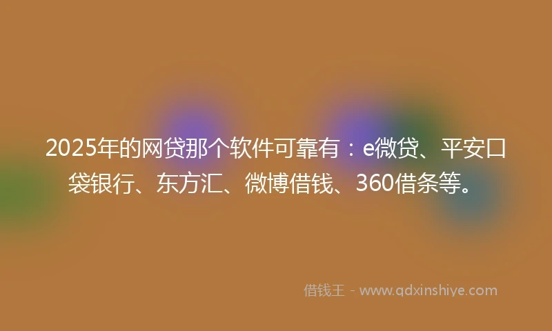 2025年的网贷那个软件可靠有：e微贷、平安口袋银行、东方汇、微博借钱、360借条等。