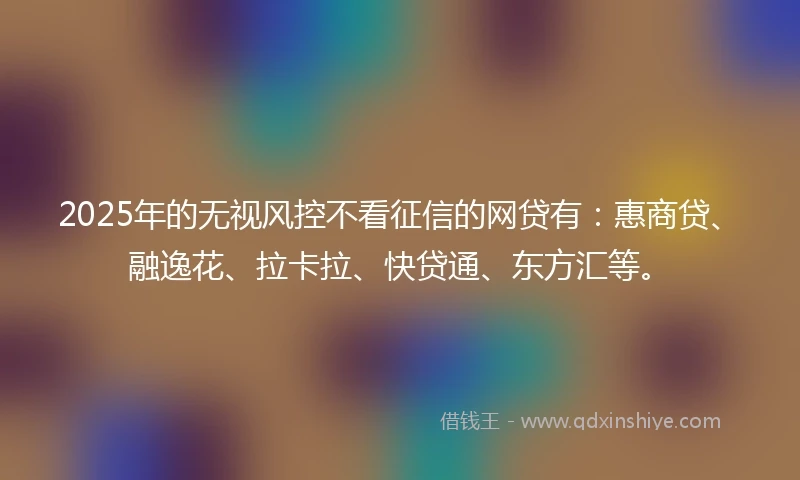 2025年的无视风控不看征信的网贷有：惠商贷、融逸花、拉卡拉、快贷通、东方汇等。