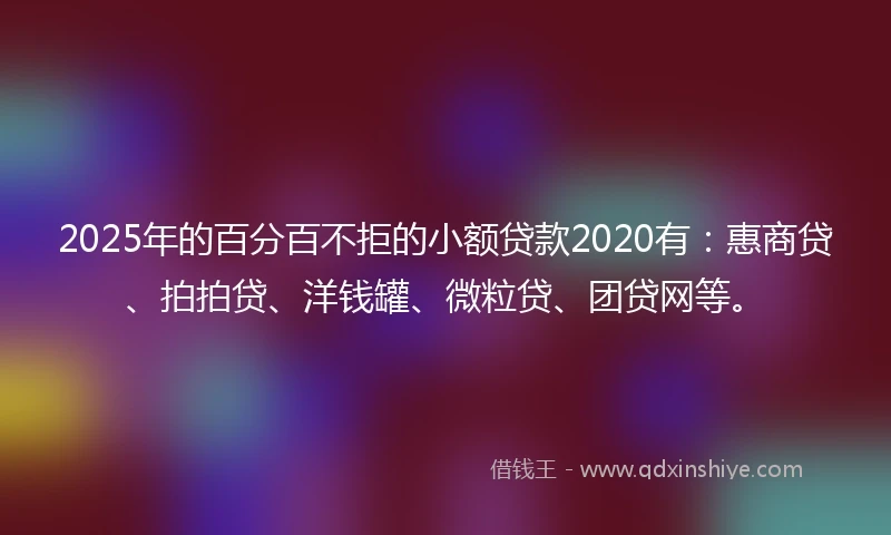 2025年的百分百不拒的小额贷款2020有：惠商贷、拍拍贷、洋钱罐、微粒贷、团贷网等。