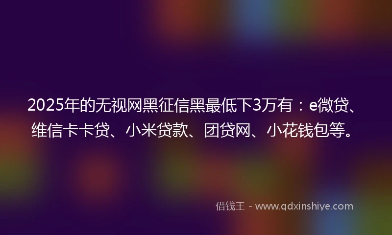 2025年的无视网黑征信黑最低下3万有：e微贷、维信卡卡贷、小米贷款、团贷网、小花钱包等。