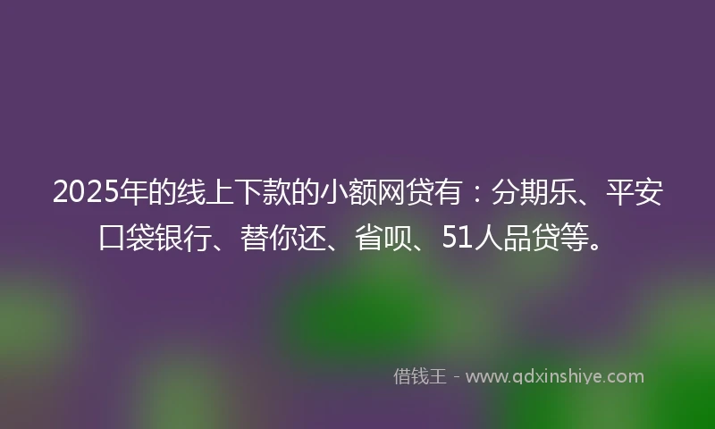 2025年的线上下款的小额网贷有：分期乐、平安口袋银行、替你还、省呗、51人品贷等。