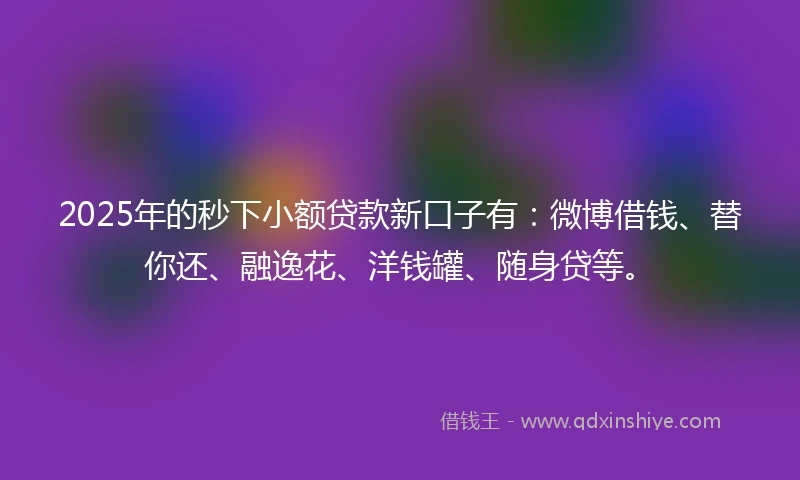 2025年的秒下小额贷款新口子有：微博借钱、替你还、融逸花、洋钱罐、随身贷等。