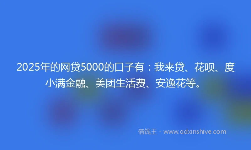 2025年的网贷5000的口子有：我来贷、花呗、度小满金融、美团生活费、安逸花等。
