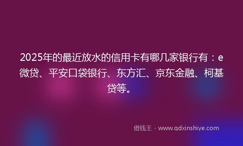 2025年的最近放水的信用卡有哪几家银行有：e微贷、平安口袋银行、东方汇、京东金融、柯基贷等。