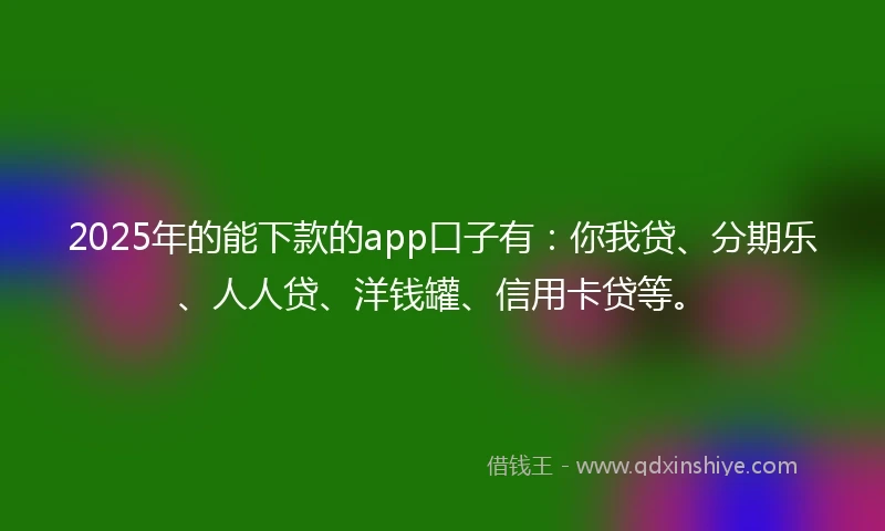 2025年的能下款的app口子有：你我贷、分期乐、人人贷、洋钱罐、信用卡贷等。