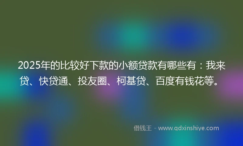 2025年的比较好下款的小额贷款有哪些有：我来贷、快贷通、投友圈、柯基贷、百度有钱花等。