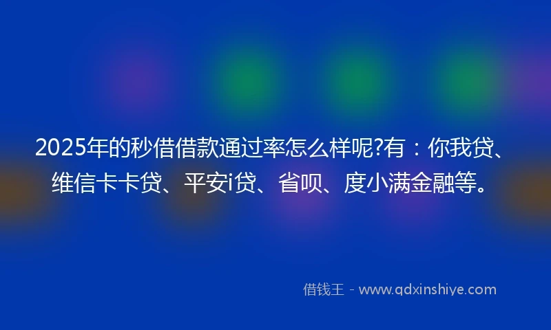 2025年的秒借借款通过率怎么样呢?有:你我贷、维信卡卡贷、平安i贷、省呗、度小满金融等。