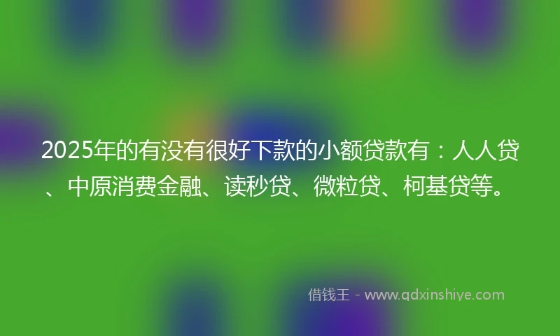 2025年的有没有很好下款的小额贷款有：人人贷、中原消费金融、读秒贷、微粒贷、柯基贷等。